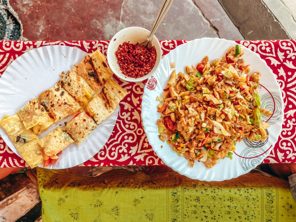 Cheese And Tomato Roti And Veganized Kottu Roti With No Cheese Or Egg