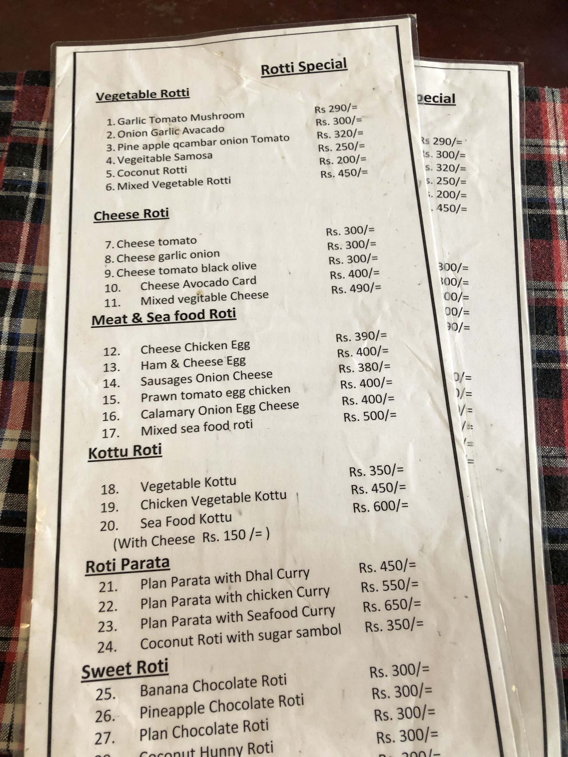 Mahesh Roti Shop Menu List