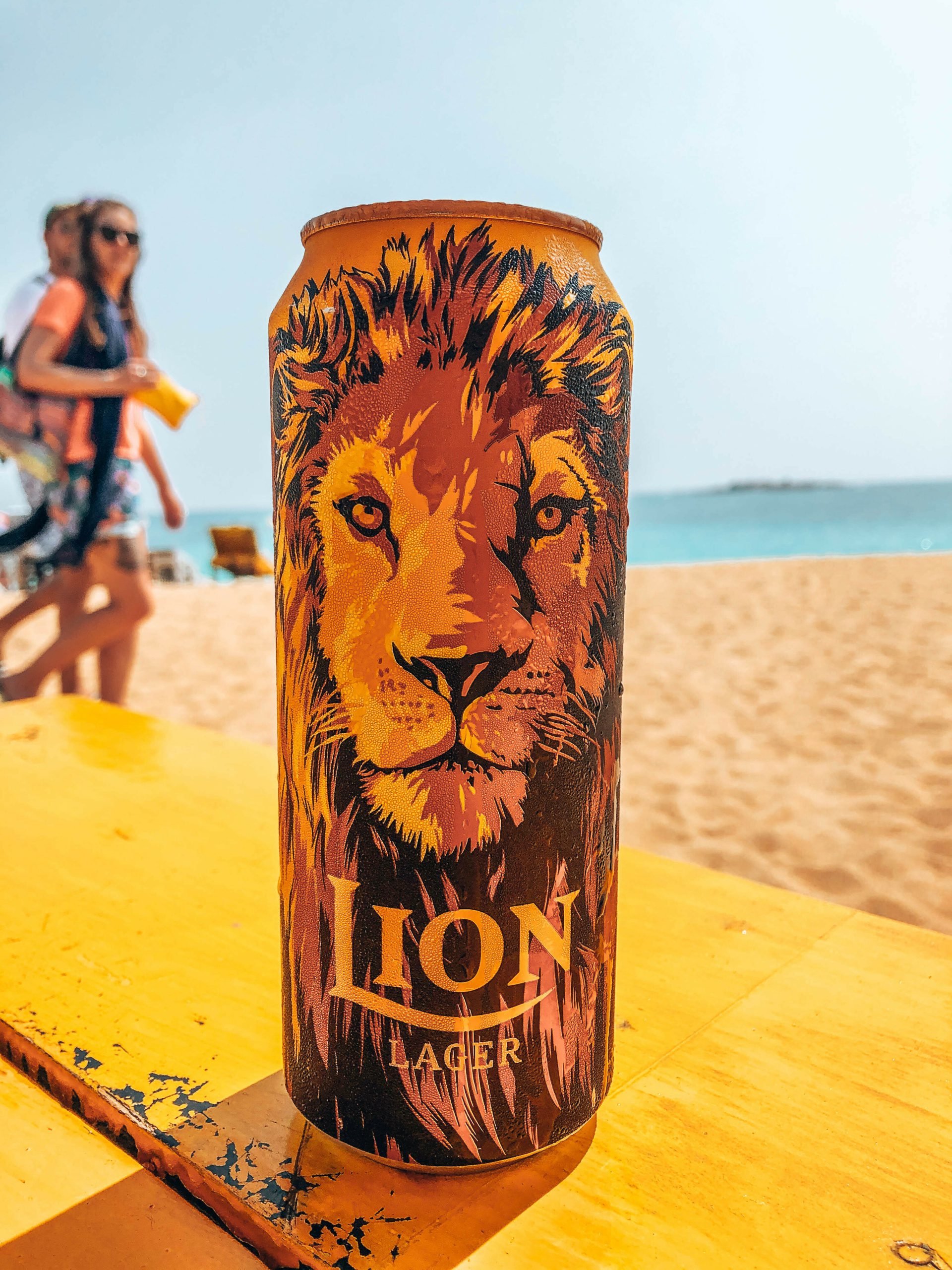 lion beer on beach