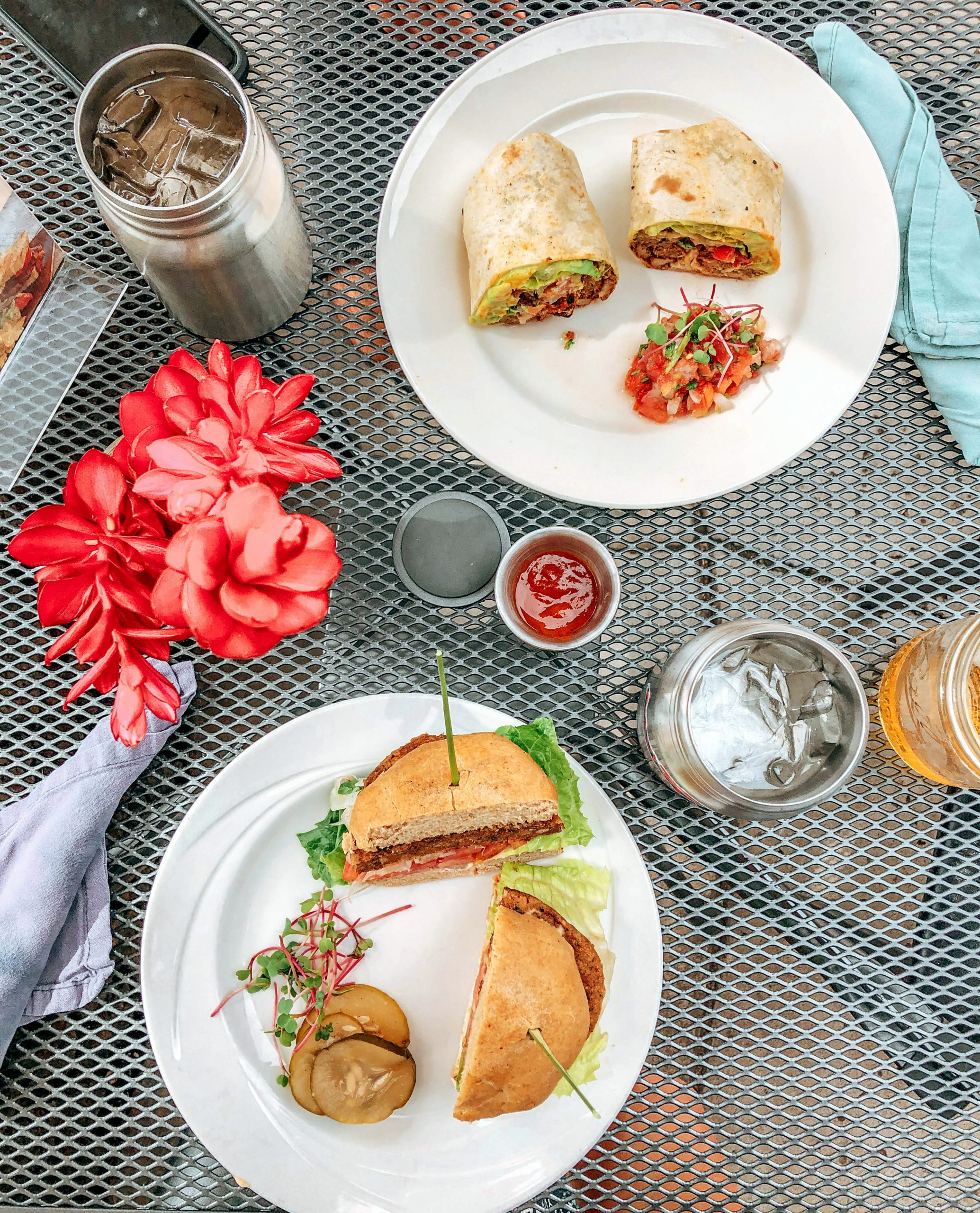 the Taro Burger on plates