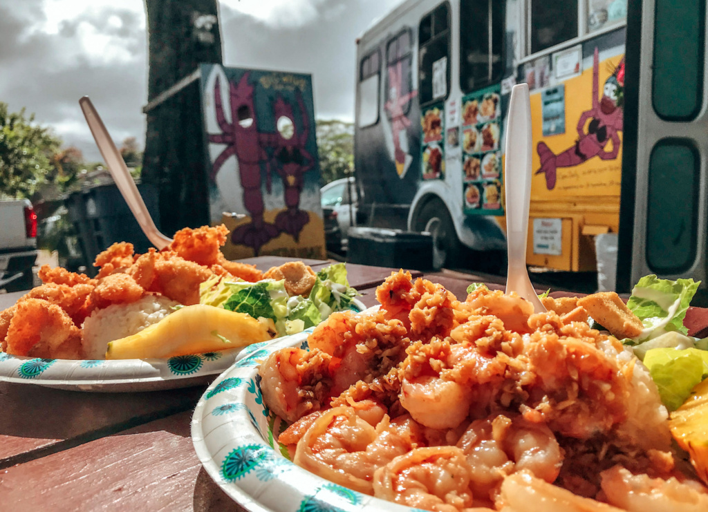 coconut and garlic shrimp at Big Wave Shrimp Truck, North Shore, Oahu.