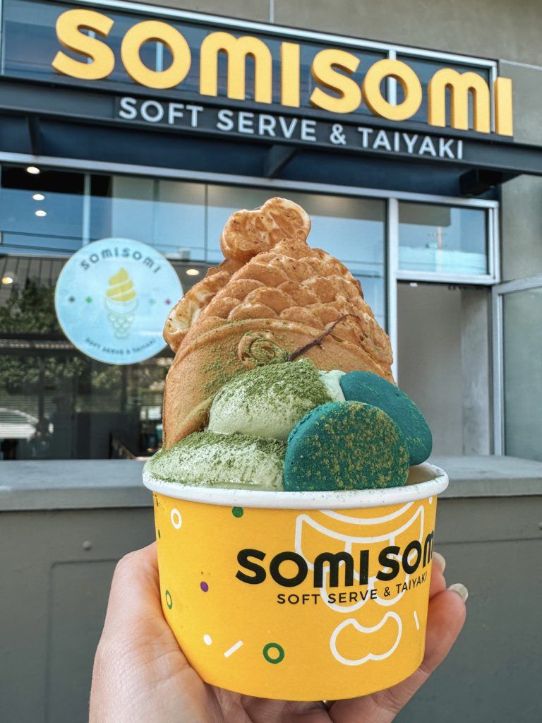 taiyaki with matcha soft serve, somisomi sawtelle los angeles