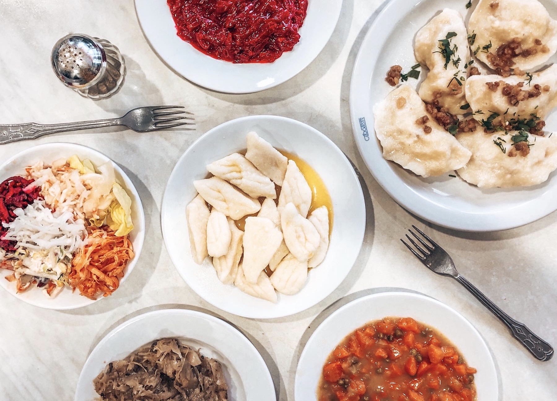 spread of vegetarian polish food, vegetarian food in poland, pierogi