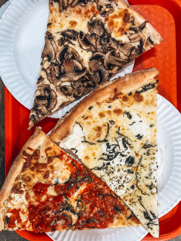 pizza slices on tray