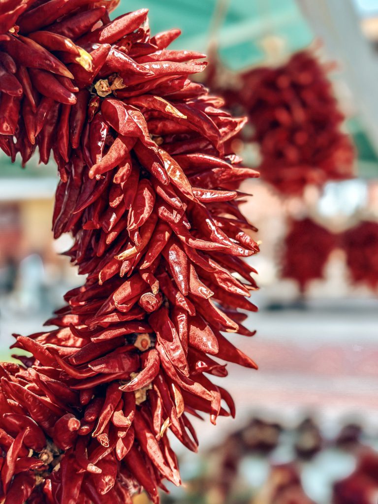 chile ristra at santa fe farmers market new mexico