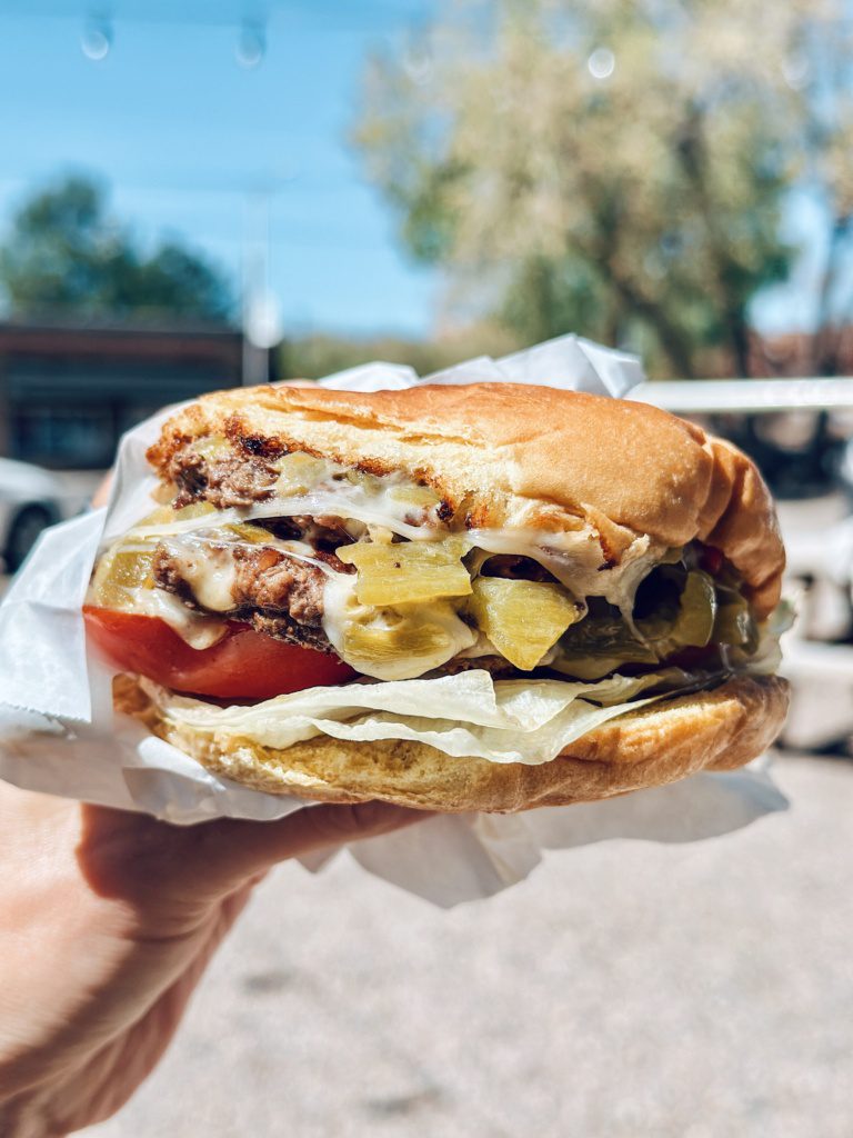 chile cheeseburger at shake foundation santa fe new mexico 