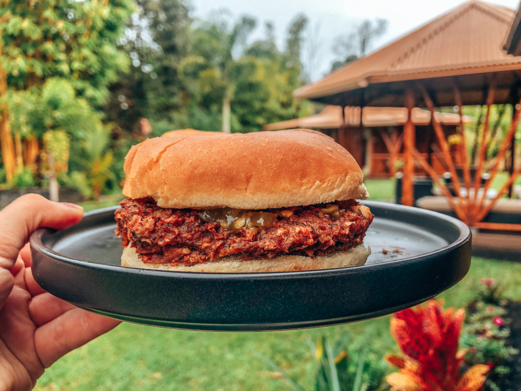 home made taro burger hawaiian food